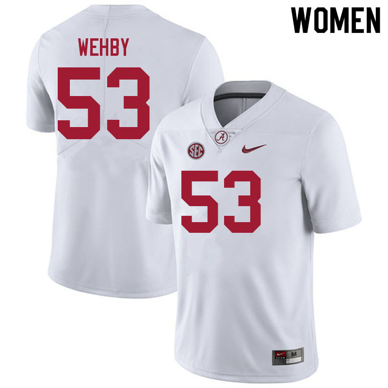Women #53 Kade Wehby Alabama White Tide College Football Jerseys Sale-White